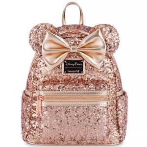 NWT Disney Parks Loungefly Rose Gold Sequins Minnie Backpack